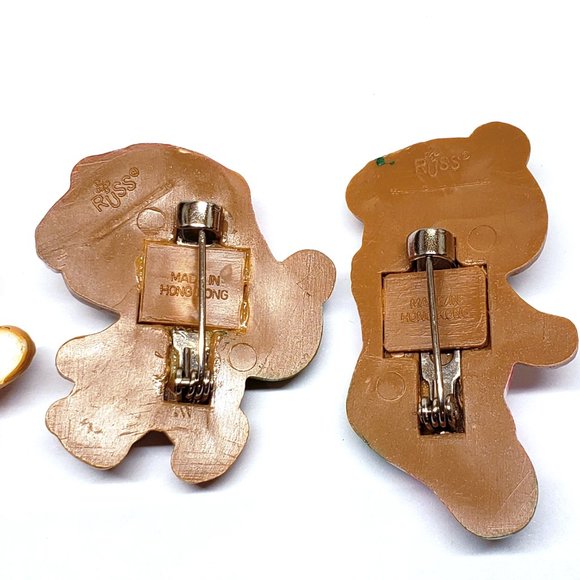 Vintage RUSS Gibson Christmas Teddy Bear Pin Lot Set x3 Stocking Santa Skates - Picture 6 of 6